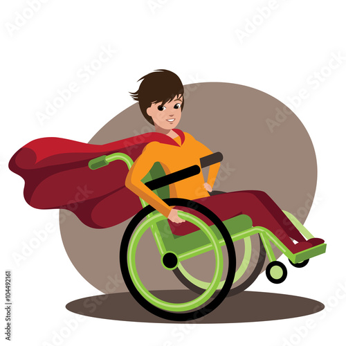 
Superhero boy in a cool wheelchair. EPS 10 vector.