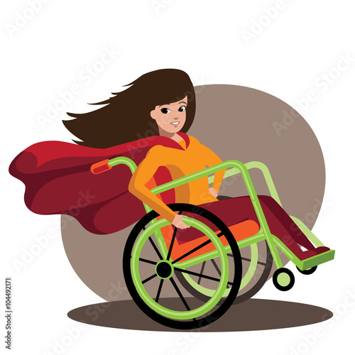 
Superhero girl in a cool wheelchair. EPS 10 vector.