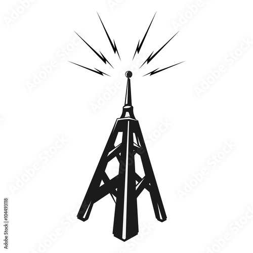 Vector illustration icon of a radio tower silhouette.
Black telecommunications signal transmitter.