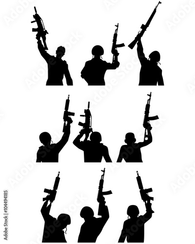 Soldiers with guns silhouettes