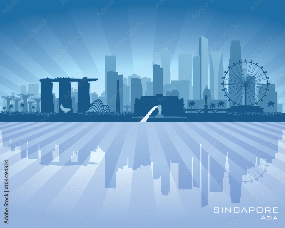 Naklejka premium Singapore city skyline vector silhouette