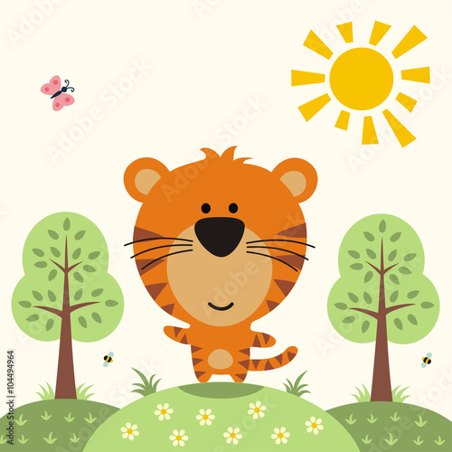 Fototapeta Naklejka Na Ścianę i Meble -  funny tiger, asian animal, cute little tiger on nature