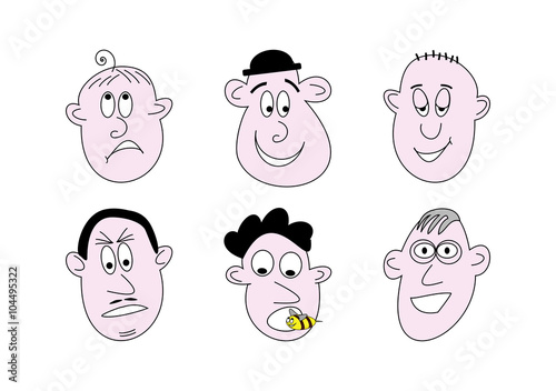collection of cartoon faces with different facial expressions