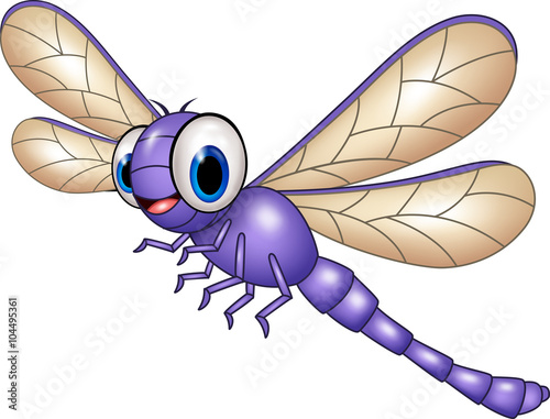 Cartoon funny dragonfly isolated on white background