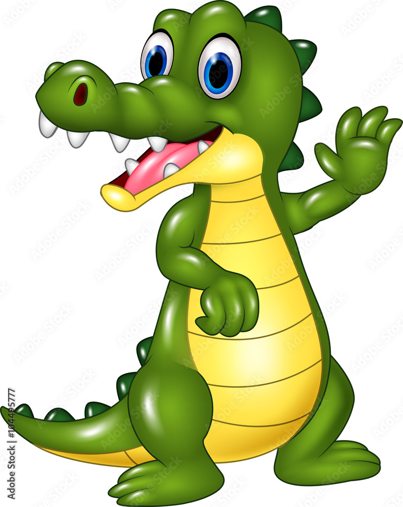 Naklejka premium Cartoon funny crocodile waving hand isolated on white background