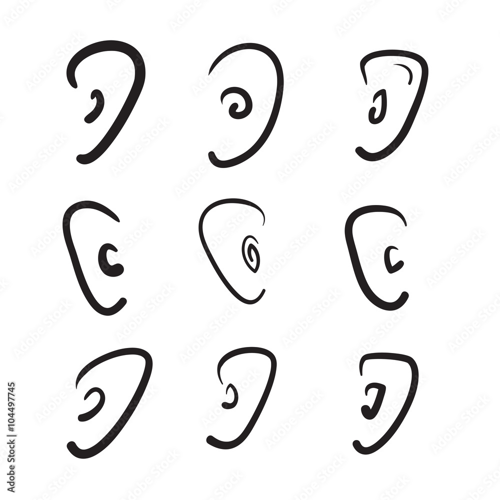 Hand drawn ears vector illustration icon set Hand drawn ears vector illustration icon set