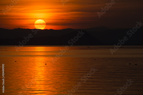 red sunset on the Lake Garda