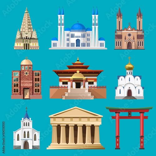 Cathedrals, churches and mosques building vector set
