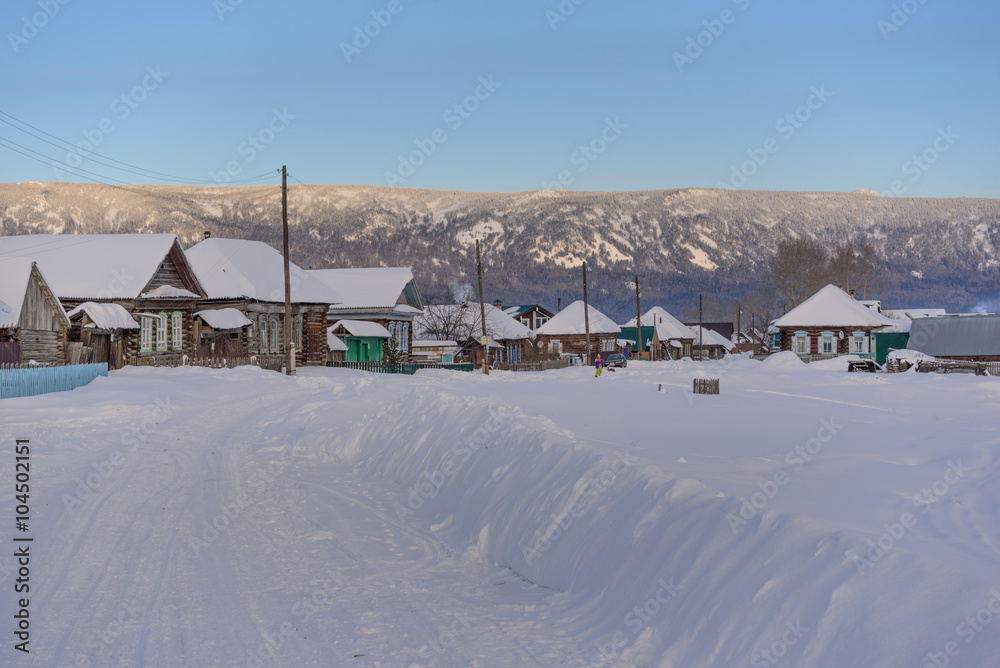 Early morning in a mountain village in Russia Early morning in a mountain village in Russia