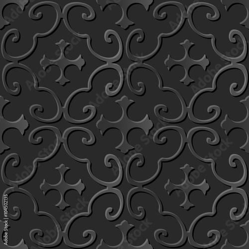 Seamless 3D elegant dark paper art pattern 304 Spiral Curve Cross 