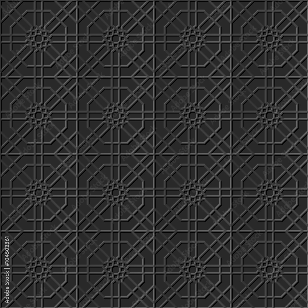 Fototapeta premium Seamless 3D elegant dark paper art pattern 306 Octagon Square Cross 