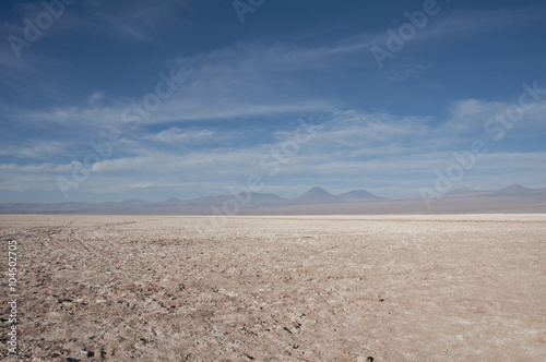 Laguna de agua salada y salar en el desierto de Atacama. Chile