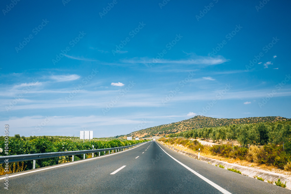 Beautiful asphalt freeway, motorway, highway in Andalusia, Spain