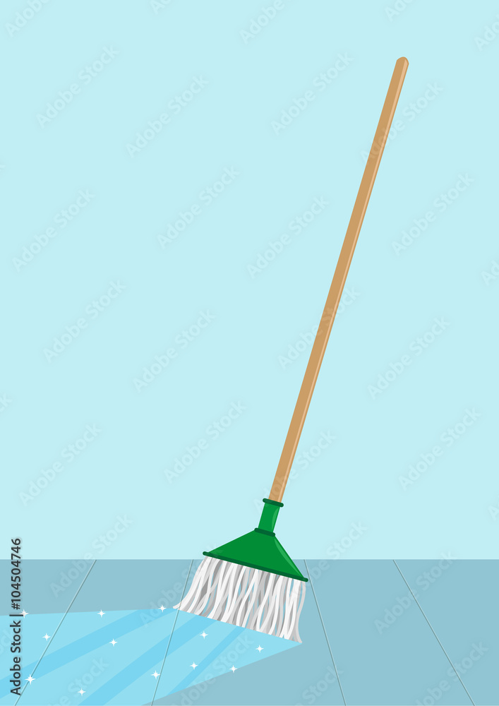 Mop cleaning a floor concept. Editable Clip Art. Stock Vector Adobe Stock
