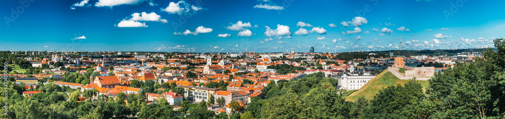Panorama of Cityscape with Old Tower Of Gediminas or Gedimino In