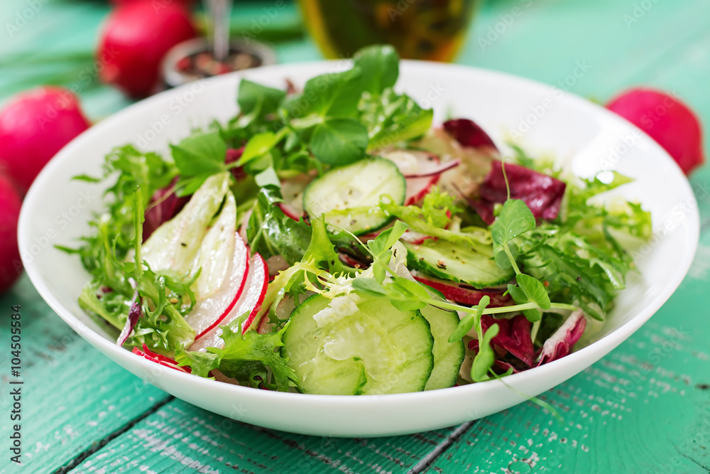 Fresh salad of cucumbers, radishes and herbs Fresh salad of cucumbers, radishes and herbs