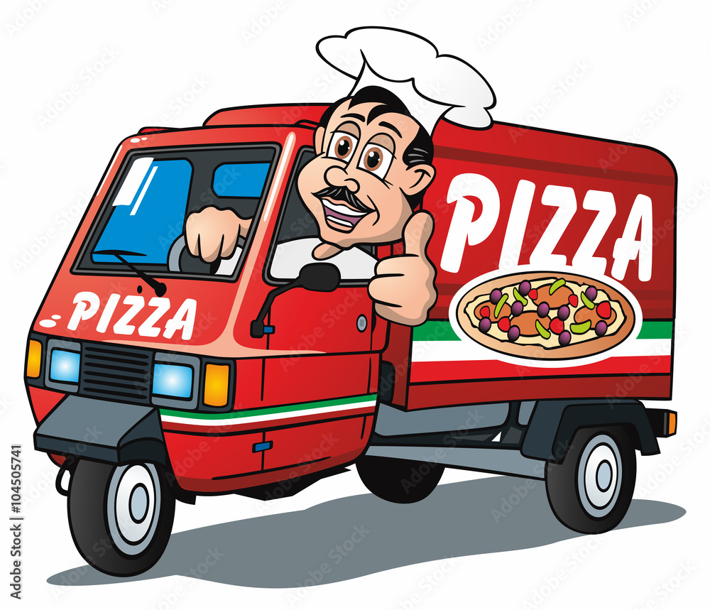 Three Wheeler Pizza Delivery Van ilustração do Stock Adobe Stock