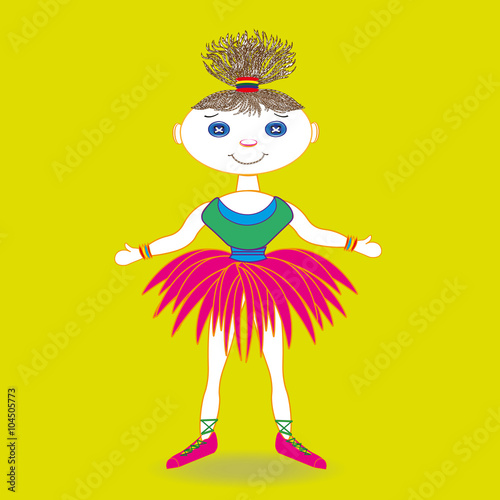 Doll Dancer picture
Illustration doll dancer in lush skirt and pink pointe with lush hair and blue eyes on a yellow background

