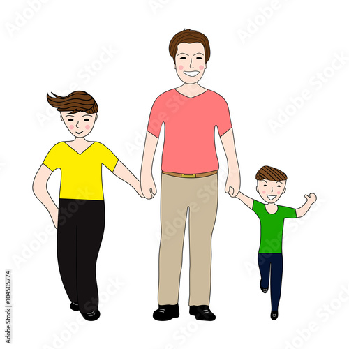Happy dad holding small and large arm sons