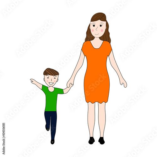 Mom holds her son's hand