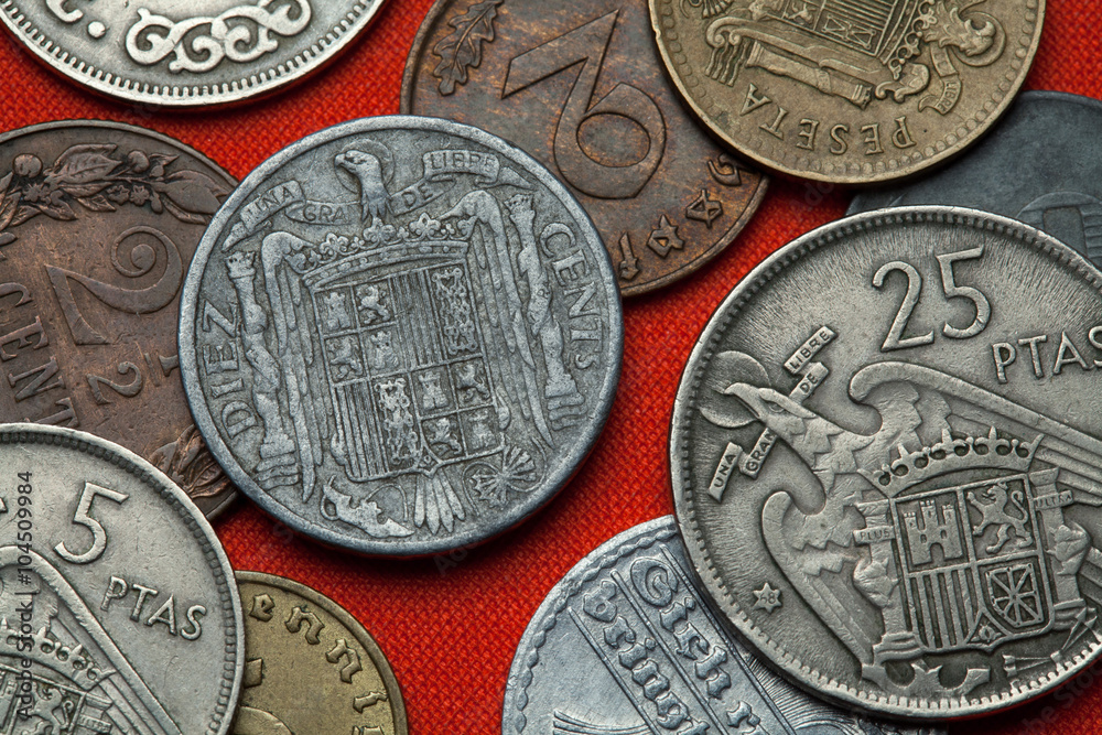 Naklejka premium Coins of Spain under Franco