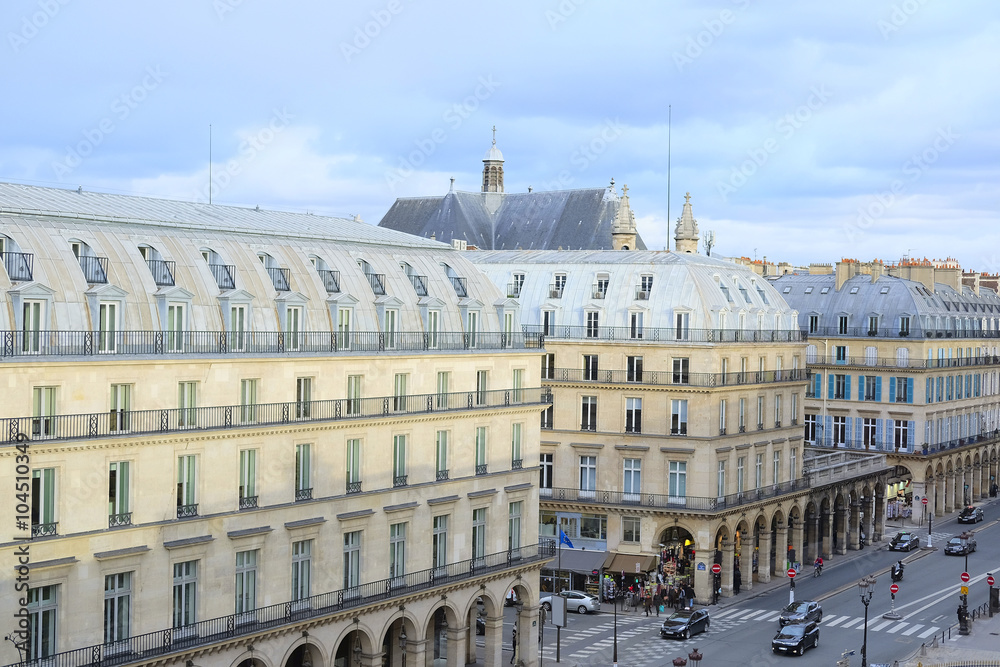 Paris, France, February 10, 2016: view  from Luvre to a street in a center of Paris, France