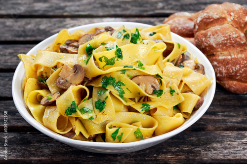 Pappardelle Pasta with mushrooms and other herbs photo