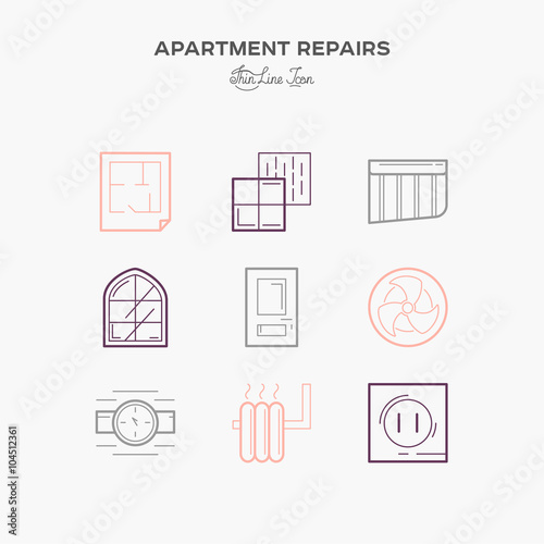 Flat Line Icons of Repair and Construction. Construction Industr