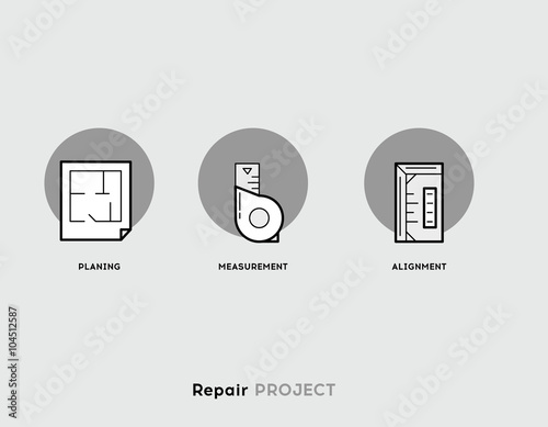 Repair Project. Flat Illustration Set of Line Modern Icons.