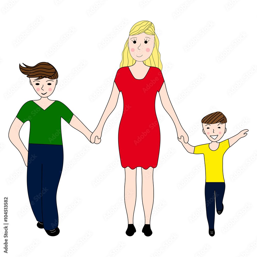 Mother holding the hand of his two sons Mother holding the hand of his two sons