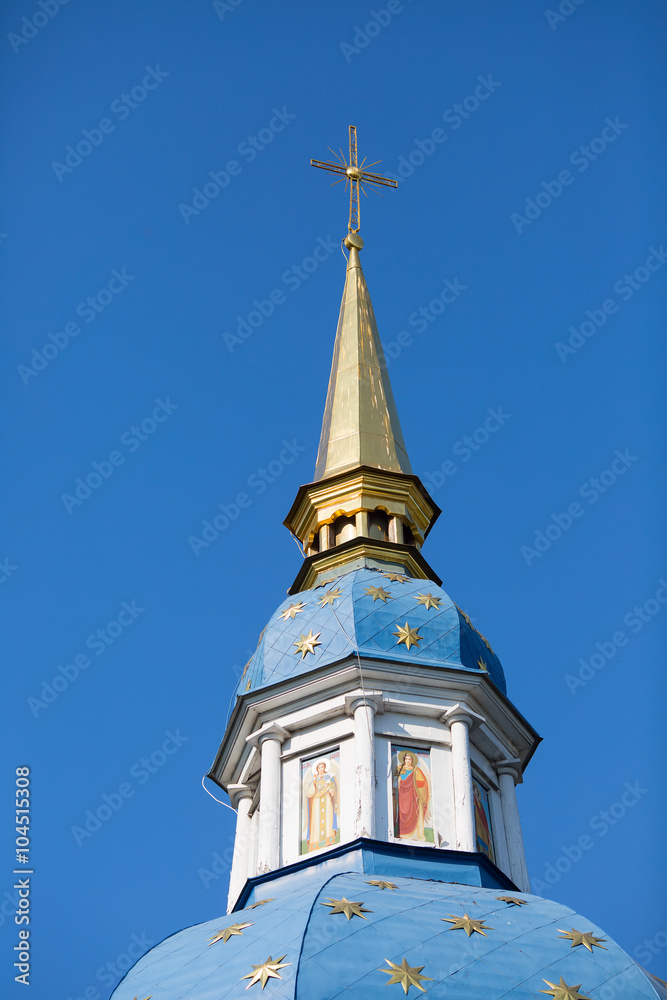 the dome of an orthodox temple against the blue sky the dome of an orthodox temple against the blue sky
