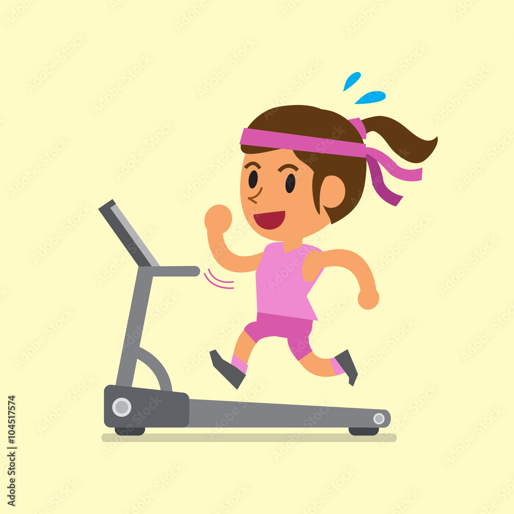 Cartoon woman running on treadmill Cartoon woman running on treadmill