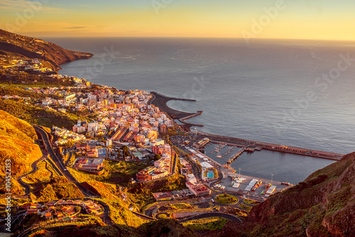 Aerial view on Santa Cruz city in the moorning on La Palma island in Spain