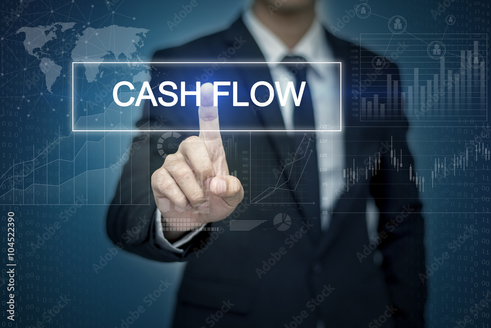 Businessman hand touching CASH FLOW button on virtual screen Businessman hand touching CASH FLOW button on virtual screen