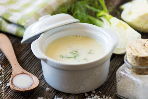 Creamy fennel soup with fresh herbs