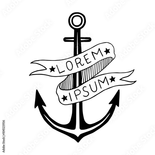 Hand drawn anchor label isolated on white background. Vector illustration.