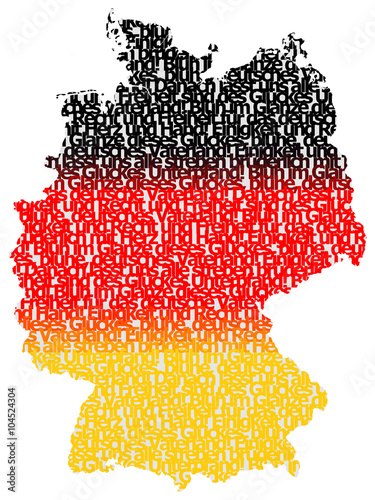 Typography map of Germany with text of national anthem. Clipping path included