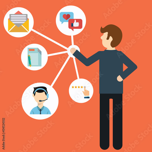 Customer Relationship Management. System for managing interactions with current and future customers - vector illustration
