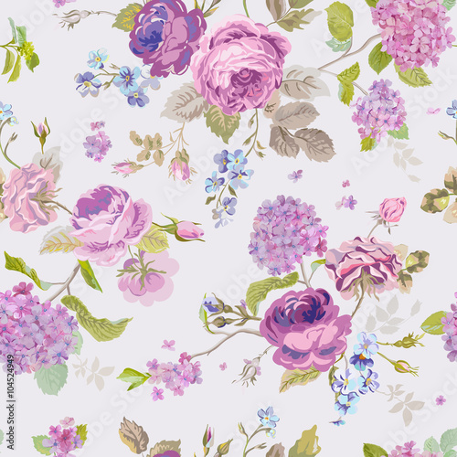 Spring Flowers Background - Seamless Floral Shabby Chic Pattern