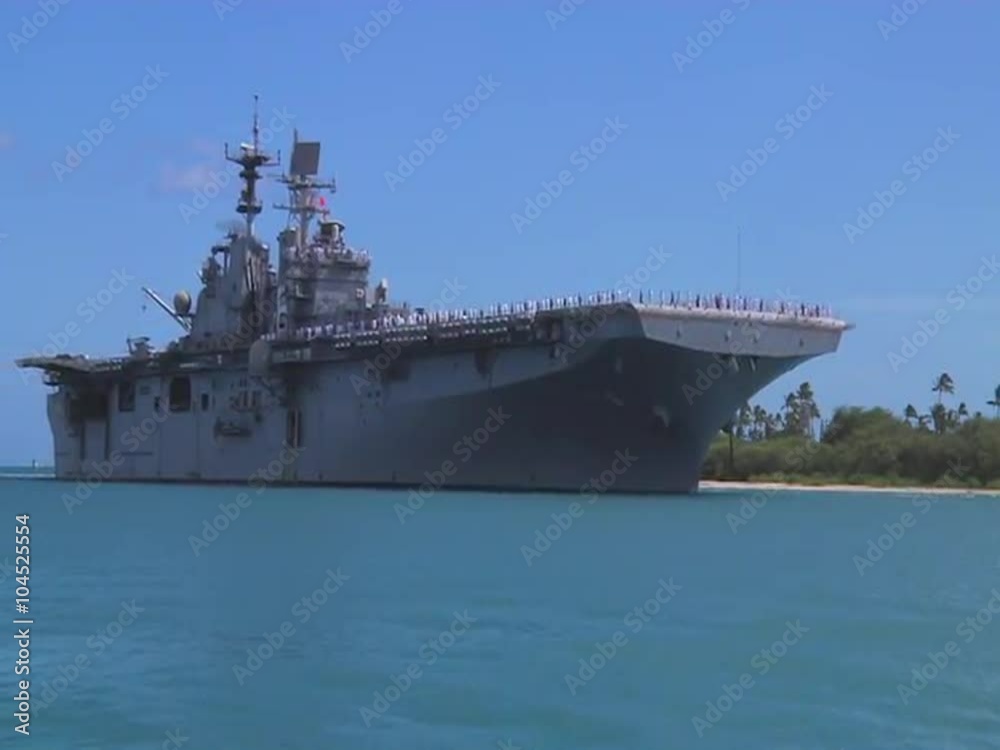 A U.S. Aircraft carrier Bonhomme Richard sails into port near Hawaii. A U.S. Aircraft carrier Bonhomme Richard sails into port near Hawaii.