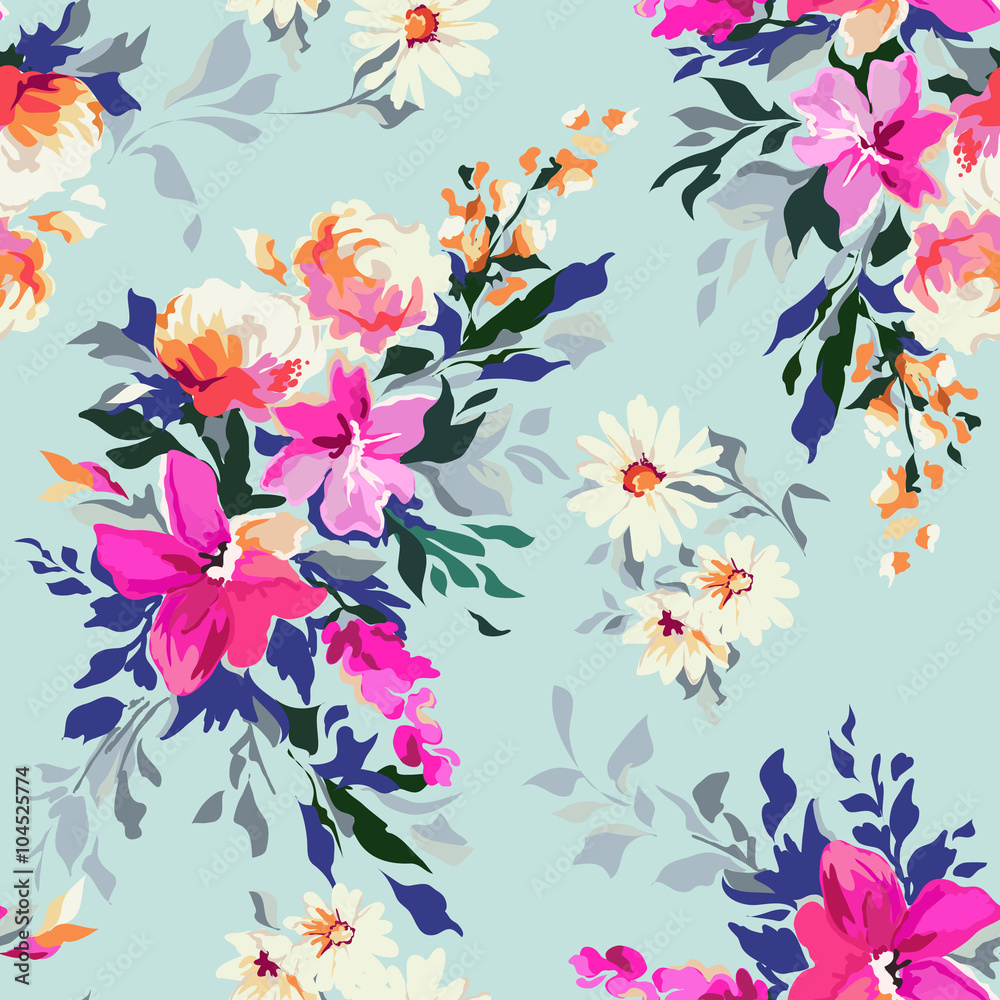 Bright floral print ~ seamless background Stock Vector | Adobe Stock