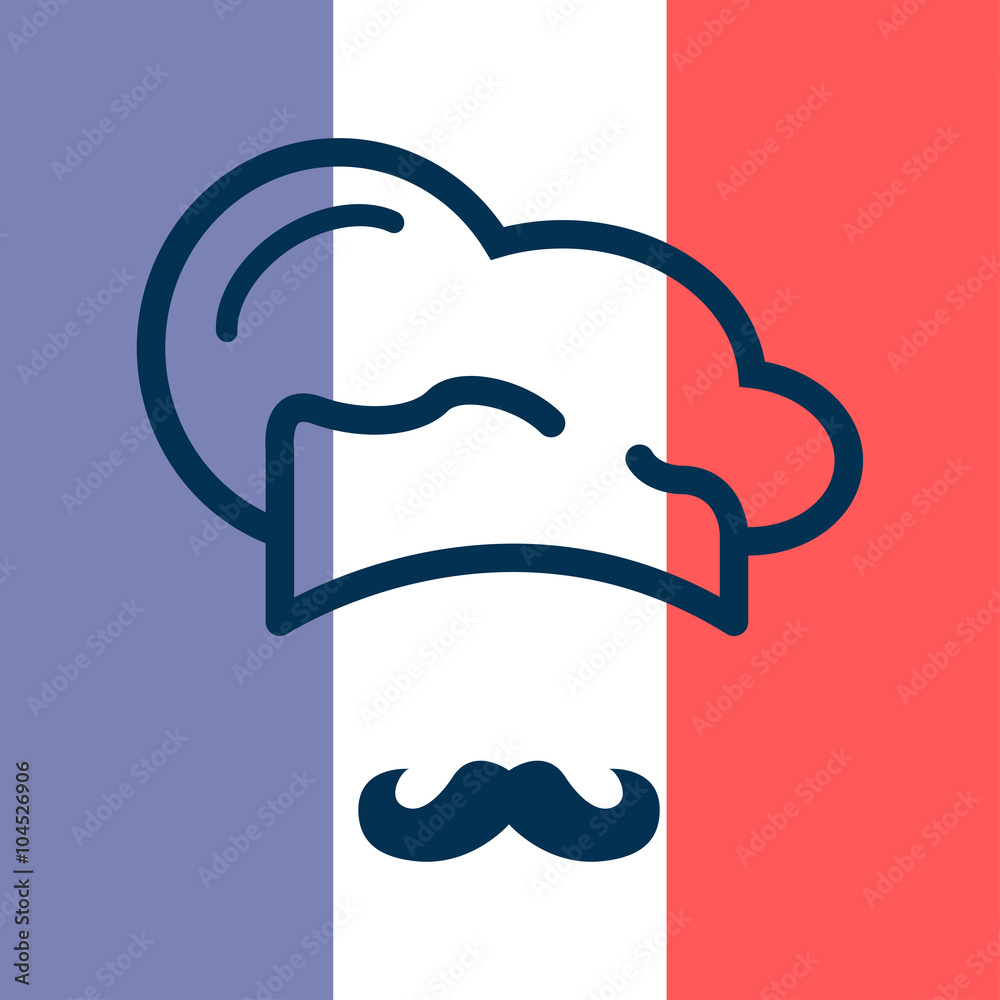 Icono plano gorro de cocinero y bigote sobre bandera de Francia #1 ...