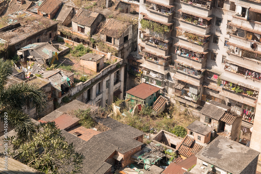 cityscape with urban slums 