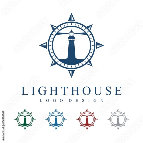 Lighthouse, Compass, Circle Logo Design Template