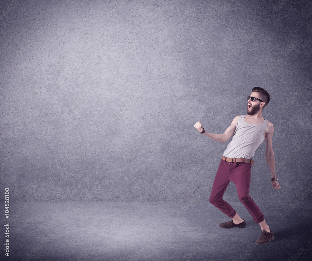 Fashion model shouting in empty space Fashion model shouting in empty space