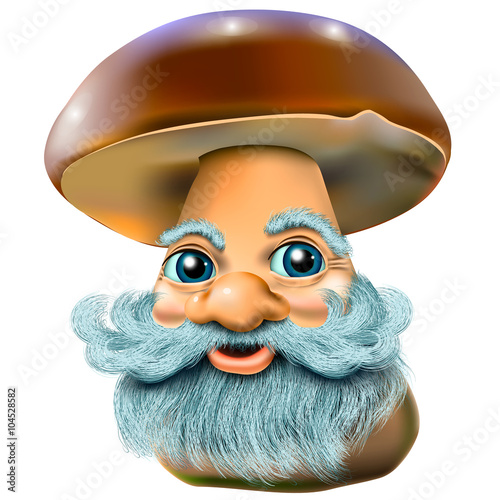 Cartoon bearded mushroom boletus on a blank background