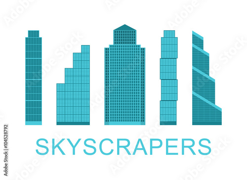 Flat skyscraper icons. Collection of city design elements. Vector illustration.