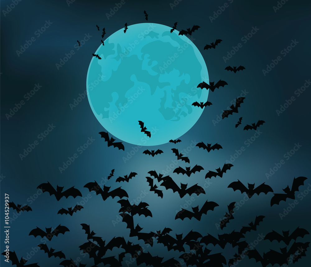 Halloween background with night moon, sky and bats. Vector Halloween background with night moon, sky and bats. Vector
