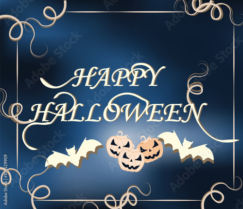 Happy Halloween card with pumpkins and bats. Vector