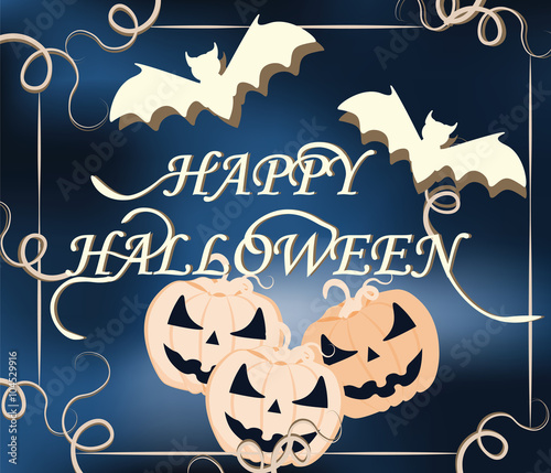 Happy Halloween card with pumpkins and bats. Vector